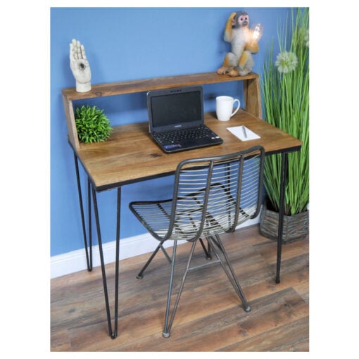 Industrial Rustic Black Metal And Solid Mango 2 Tier Desk