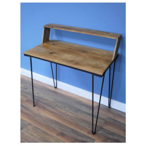 Industrial Rustic Black Metal And Solid Mango 2 Tier Desk