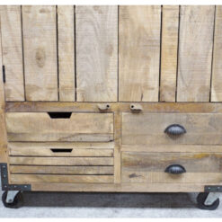Industrial Rustic Large Solid Mango Wood 2 Door Cabinet With Wheels 180cm