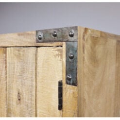 Industrial Rustic Large Solid Mango Wood 2 Door Cabinet With Wheels 180cm
