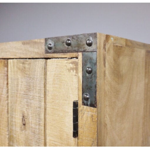 Industrial Rustic Large Solid Mango Wood 2 Door Cabinet With Wheels 180cm