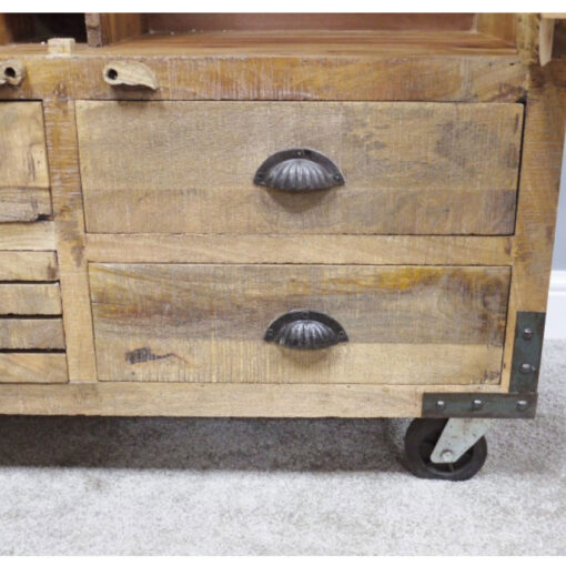 Industrial Rustic Large Solid Mango Wood 2 Door Cabinet With Wheels 180cm