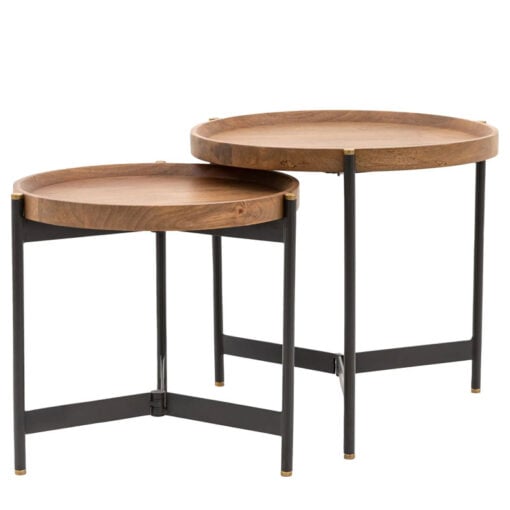 Industrial Rustic Set Of 2 Nesting Solid Mango Wood And Black Metal Side Tables