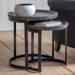 Industrial Solid Grey Mango Wood And Black Metal Set Of 2 Nesting Side Tables