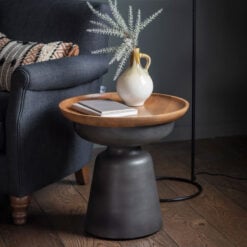 Industrial Solid Light Mango Wood And Grey Metal Round Side Table