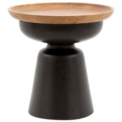 Industrial Solid Light Mango Wood And Grey Metal Round Side Table