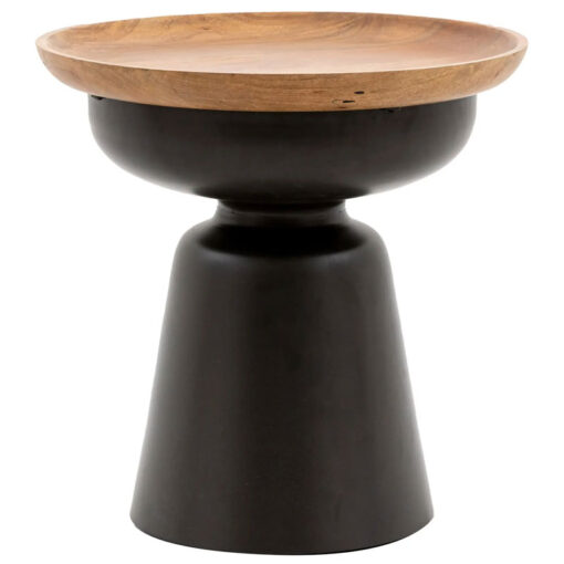 Industrial Solid Light Mango Wood And Dark Grey Metal Round Side Table