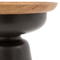 Industrial Solid Light Mango Wood And Grey Metal Round Side Table