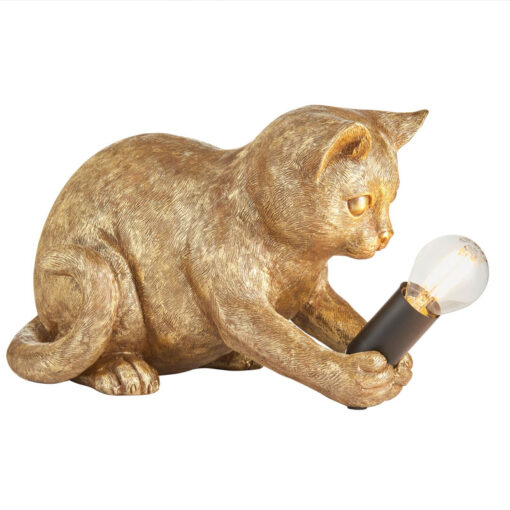 Antique Gold Resin Kitten Cat Animal Table Lamp 31cm