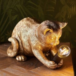 Antique Gold Resin Kitten Cat Animal Table Lamp 31cm