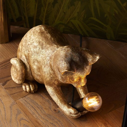 Antique Gold Resin Kitten Cat Animal Table Lamp 31cm