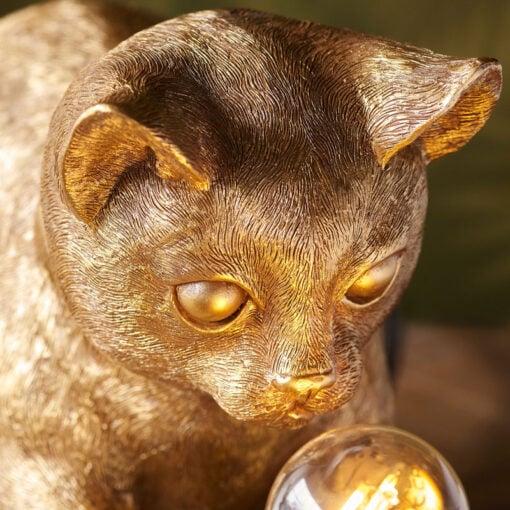 Antique Gold Resin Kitten Cat Animal Table Lamp 31cm