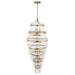 Art Deco Grand Multi Tiered 21 Light Antique Gold And Glass Ceiling Pendant Chandelier