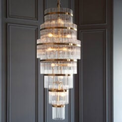 Art Deco Grand Multi Tiered 21 Light Antique Gold And Glass Ceiling Pendant Chandelier