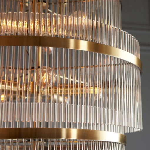 Art Deco Grand Multi Tiered 21 Light Antique Gold And Glass Ceiling Pendant Chandelier