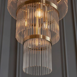 Art Deco Grand Multi Tiered 21 Light Antique Gold And Glass Ceiling Pendant Chandelier