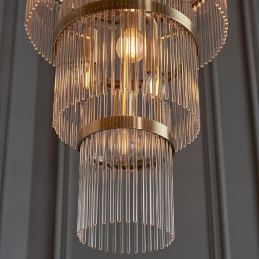Art Deco Grand Multi Tiered 21 Light Antique Gold And Glass Ceiling Pendant Chandelier