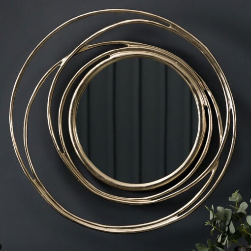 Art Deco Looping Circles Satin Gold Metal Wall Mirror 66cm