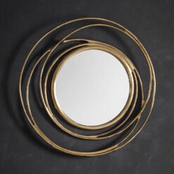 Art Deco Looping Circles Satin Gold Metal Wall Mirror 66cm