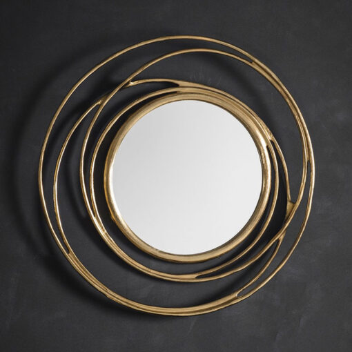 Art Deco Looping Circles Satin Gold Metal Wall Mirror 66cm