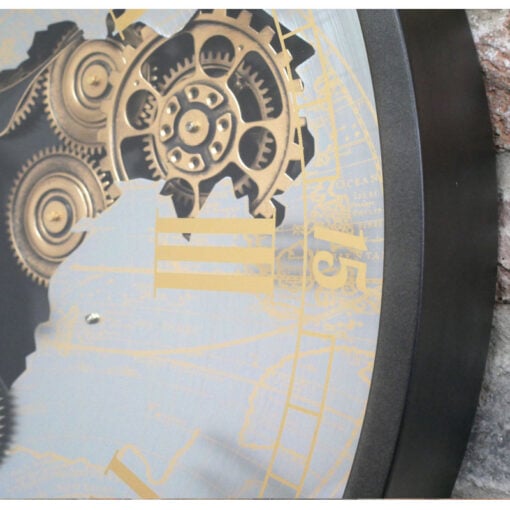 Black And Gold Large Wall Clock With Visible Moving Gears 67cm