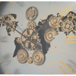 Black And Gold Large Wall Clock With Visible Moving Gears 67cm