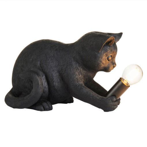 Black Resin Kitten Cat Animal Table Lamp 31cm