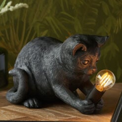 Black Resin Kitten Cat Animal Table Lamp 31cm