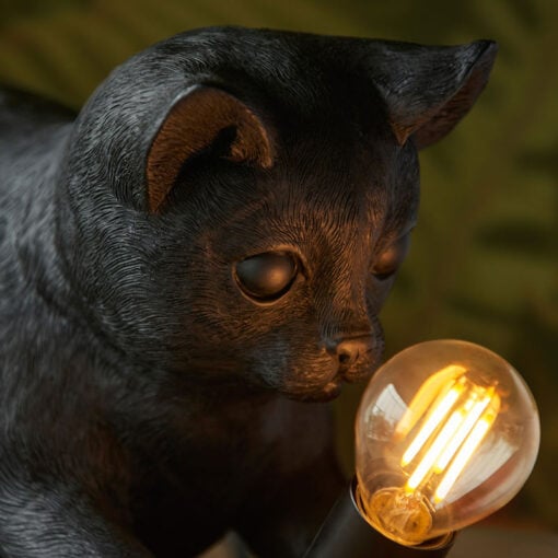 Black Resin Kitten Cat Animal Table Lamp 31cm