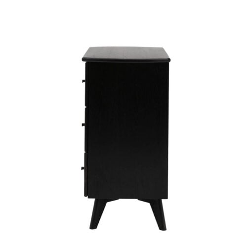 Boho Black Oak Wood And Natural Rattan Cane 3 Drawer Chest Of Drawers
