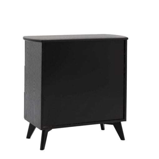 Boho Black Oak Wood And Natural Rattan Cane 3 Drawer Chest Of Drawers