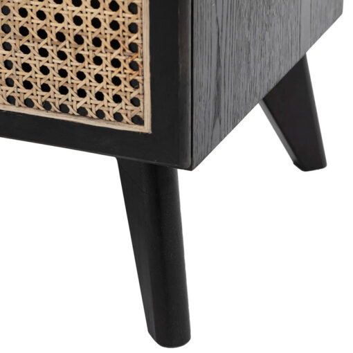 Boho Black Oak Wood And Natural Rattan Cane 3 Drawer Chest Of Drawers