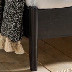 Boho Black Oak Wood And Natural Rattan Cane Double Bed Frame