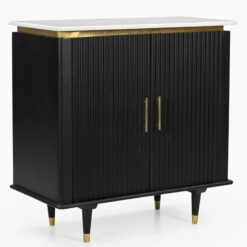 Boho Black Solid Mango Wood And Gold Metal 2 Door Sideboard With White Marble Top