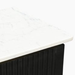 Boho Black Solid Mango Wood And Gold Metal 2 Door Sideboard With White Marble Top