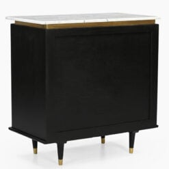 Boho Black Solid Mango Wood And Gold Metal 2 Door Sideboard With White Marble Top