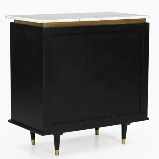 Boho Black Solid Mango Wood And Gold Metal 2 Door Sideboard With White Marble Top