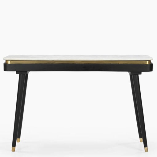 Boho Black Solid Mango Wood And Gold Metal Slim Console Table With White Marble Top 120cm