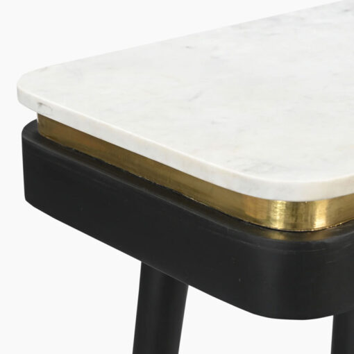 Boho Black Solid Mango Wood And Gold Metal Slim Console Table With White Marble Top 120cm