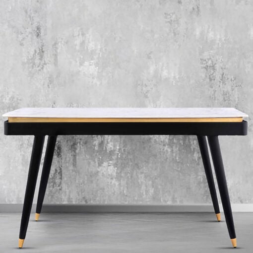 Boho Black Solid Mango Wood And Gold Metal Slim Console Table With White Marble Top 120cm