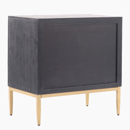 Boho Carved Black Mango Wood And Gold Metal 2 Drawer Chest Of Drawers