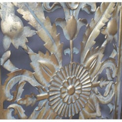 Boho Carved Mandala Antique Gold Metal Trifold Screen Room Divider 178cm
