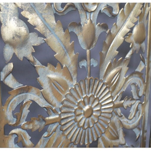 Boho Carved Mandala Antique Gold Metal Trifold Screen Room Divider 178cm