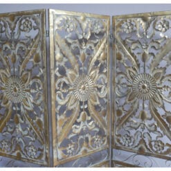Boho Carved Mandala Antique Gold Metal Trifold Screen Room Divider 178cm