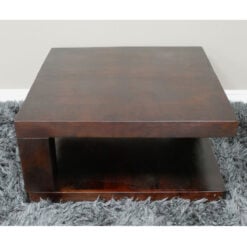 Boho Dark Mahogany Brown Solid Mango Wood 2 Tier Coffee Table 81cm