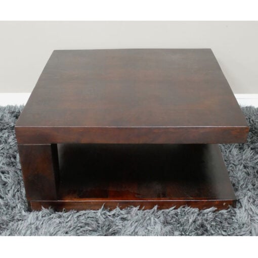Boho Dark Mahogany Brown Solid Mango Wood 2 Tier Coffee Table 81cm