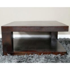Boho Dark Mahogany Brown Solid Mango Wood 2 Tier Coffee Table 81cm