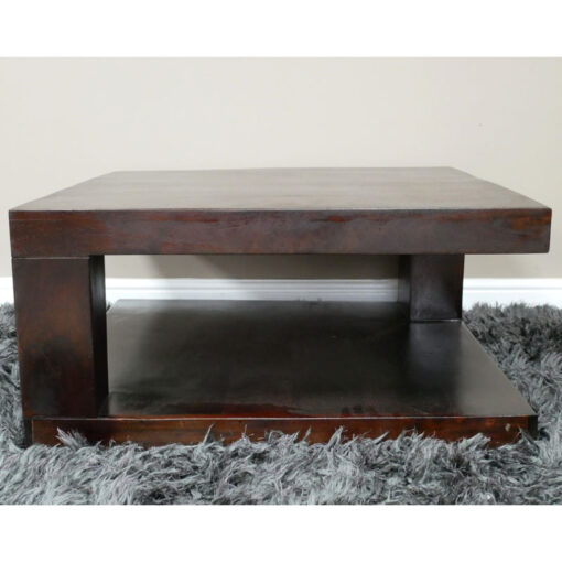 Boho Dark Mahogany Brown Solid Mango Wood 2 Tier Coffee Table 81cm