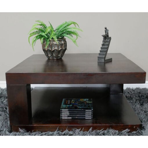 Boho Dark Mahogany Brown Solid Mango Wood 2 Tier Coffee Table 81cm