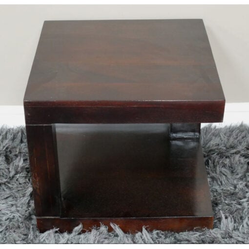 Boho Dark Mahogany Brown Solid Mango Wood 2 Tier Side Table End Table 45cm